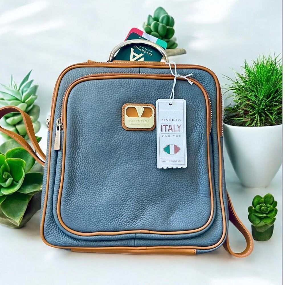 NWT RARE Gorgeous Valentina Grey & Tan Backpack Real Finest Italian Leather Bag
